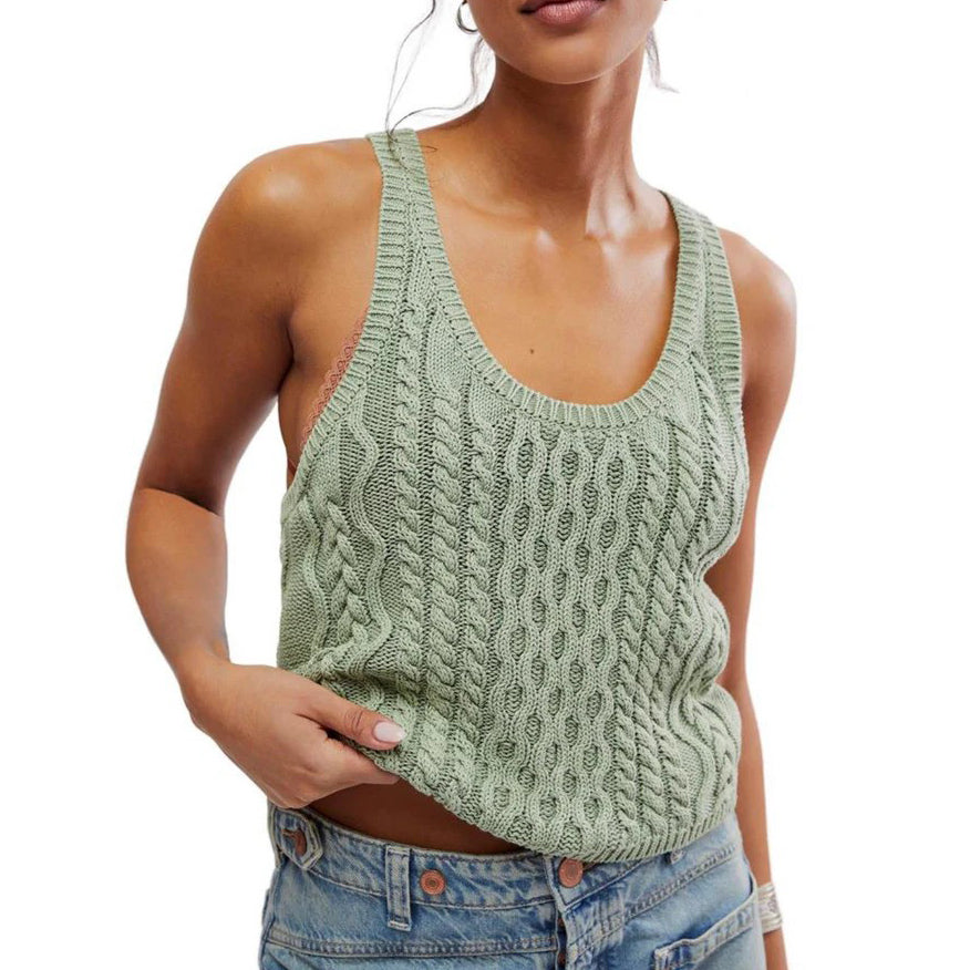 Free People Green High Tide Cable Tank