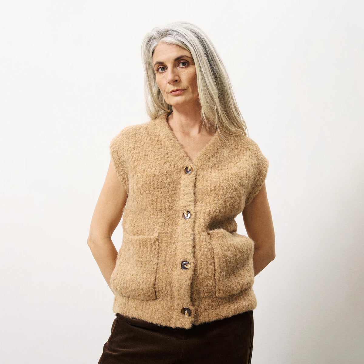 FRNCH Camel Magaly Knit Vest