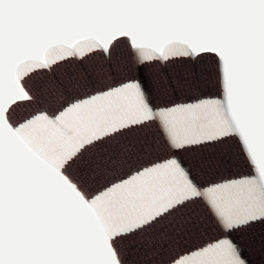 Damson Madder Chocolate/Ecru Stripe Long Gloves