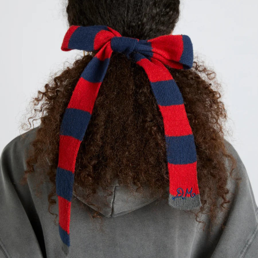 Damson Madder Navy/Red Striped Knitted Hair Bow