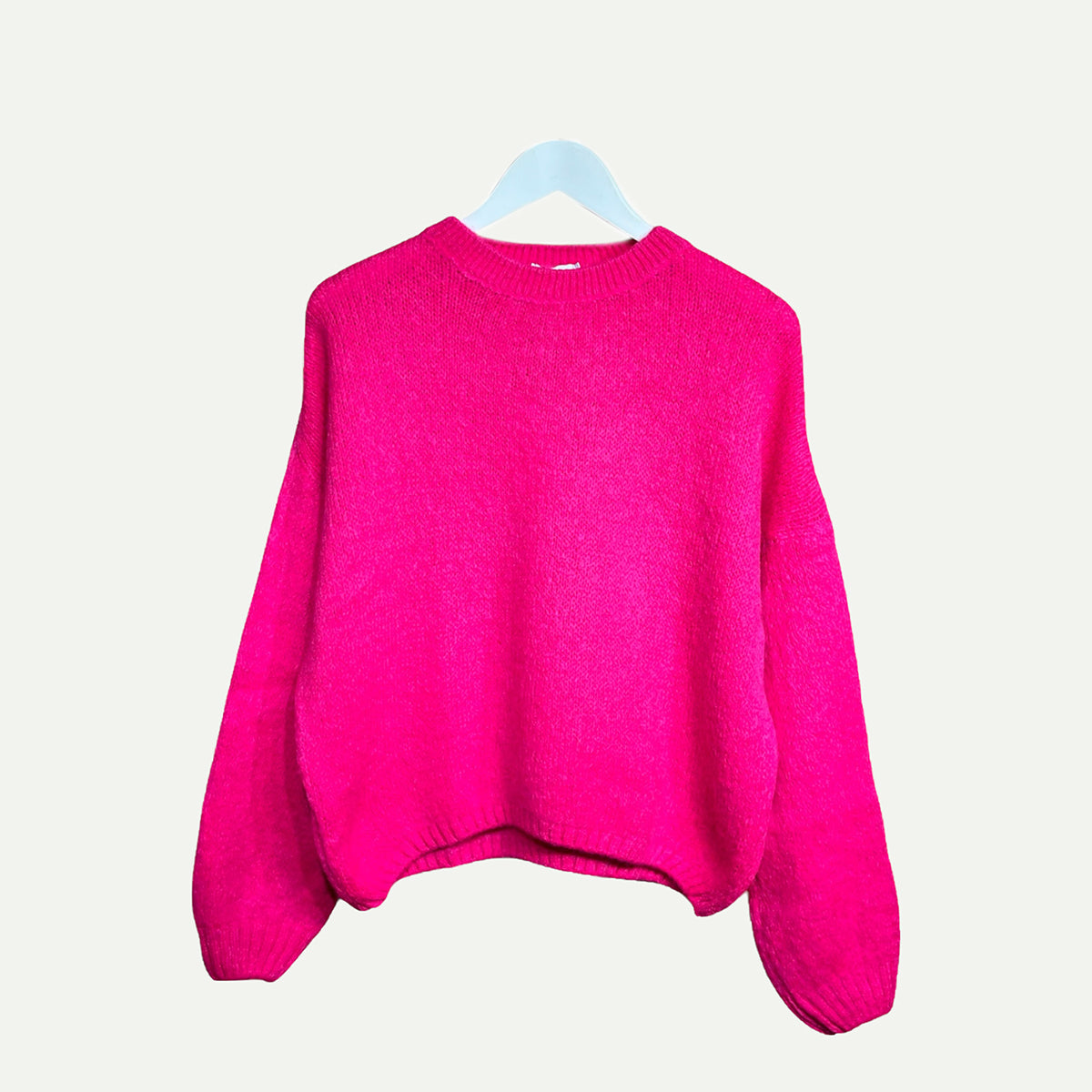 Hot Pink Cropped Long Sleeve Mohair Jumper