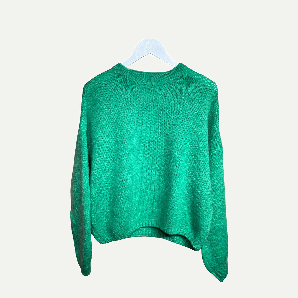 Green Cropped Long Sleeve Mohair Jumper