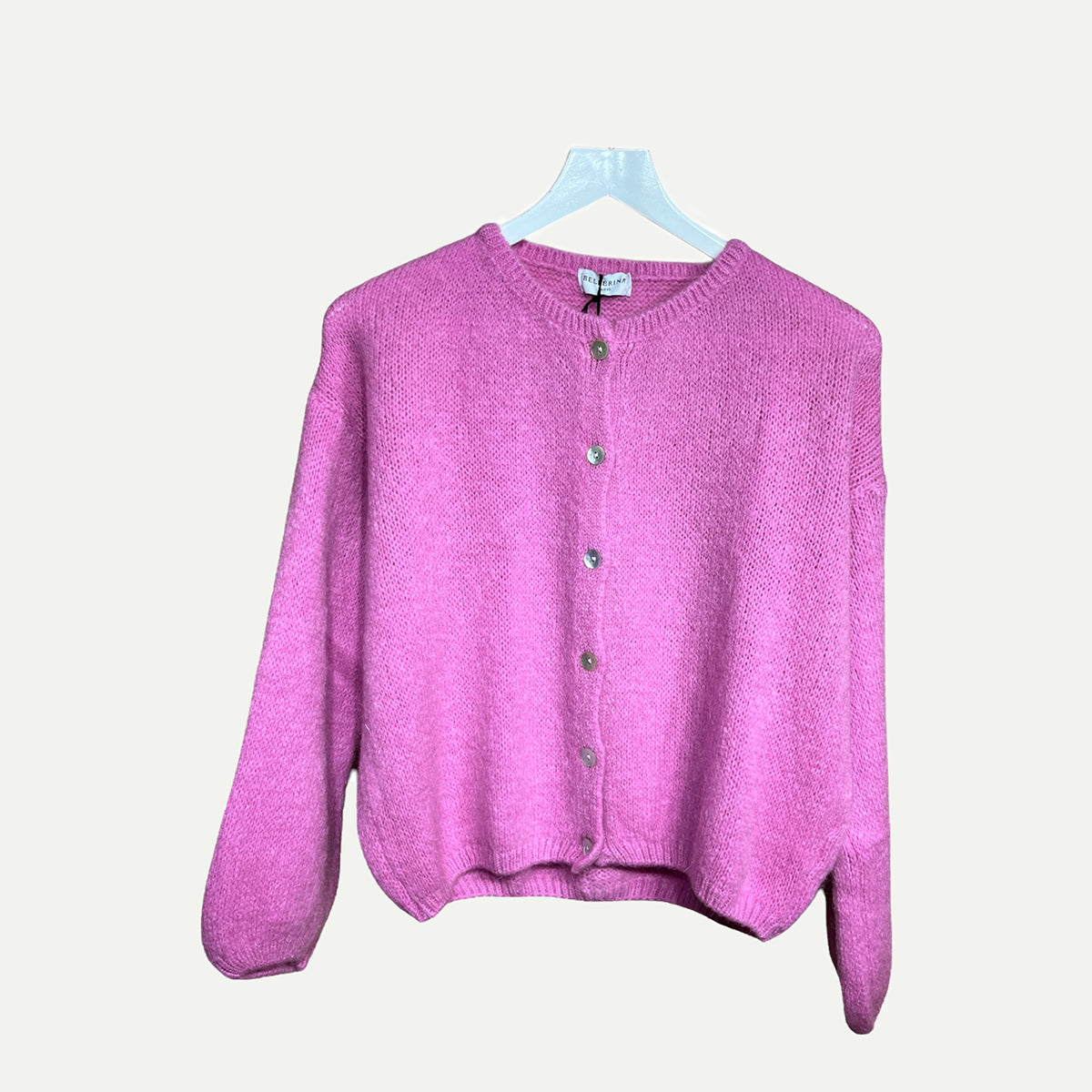 Bubblegum Pink Cropped Long Sleeve Mohair Cardigan