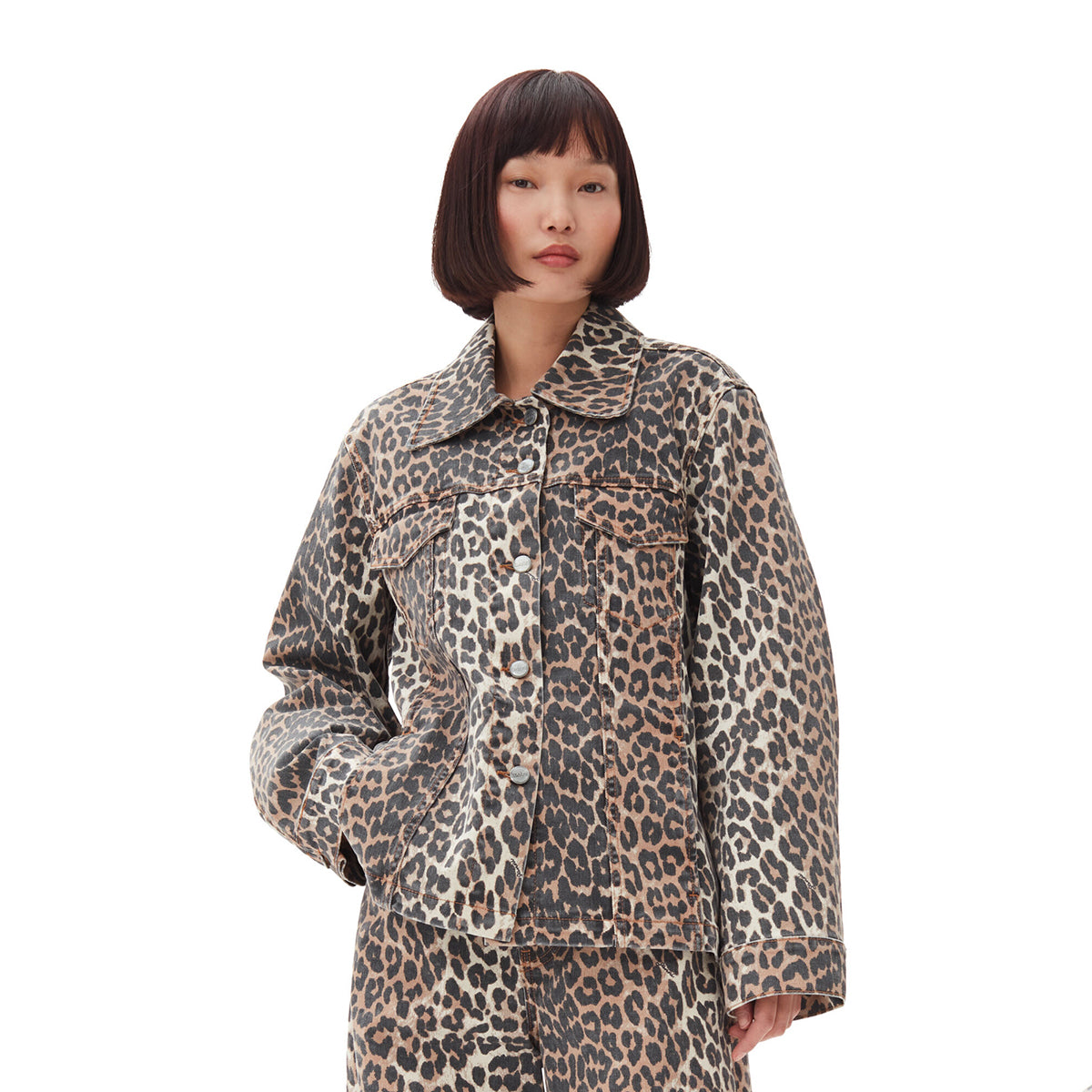 GANNI Leopard Print Denim Jacket