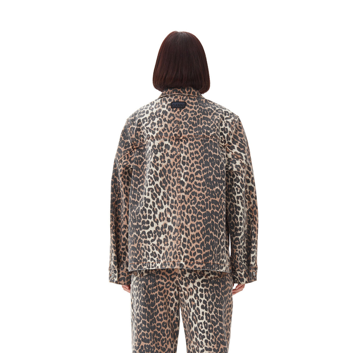 GANNI Leopard Print Denim Jacket