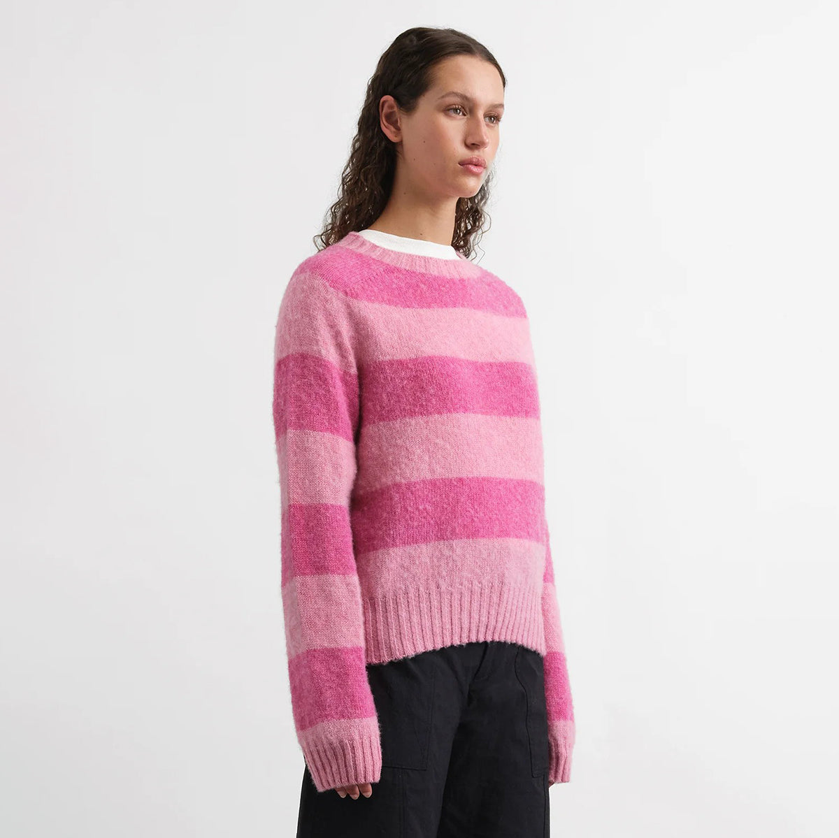 YMC Pink Stripe Jets Crew Knit