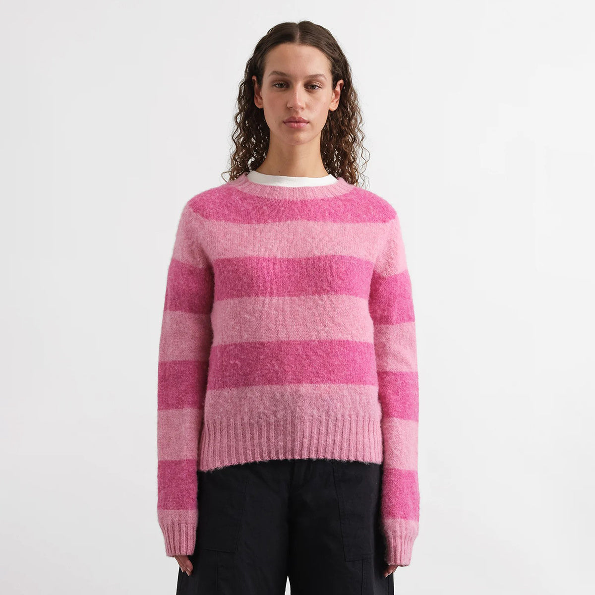 YMC Pink Stripe Jets Crew Knit