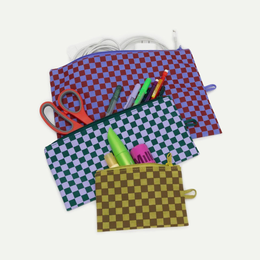 Baggu Jewel Checks Flat Pouch Set