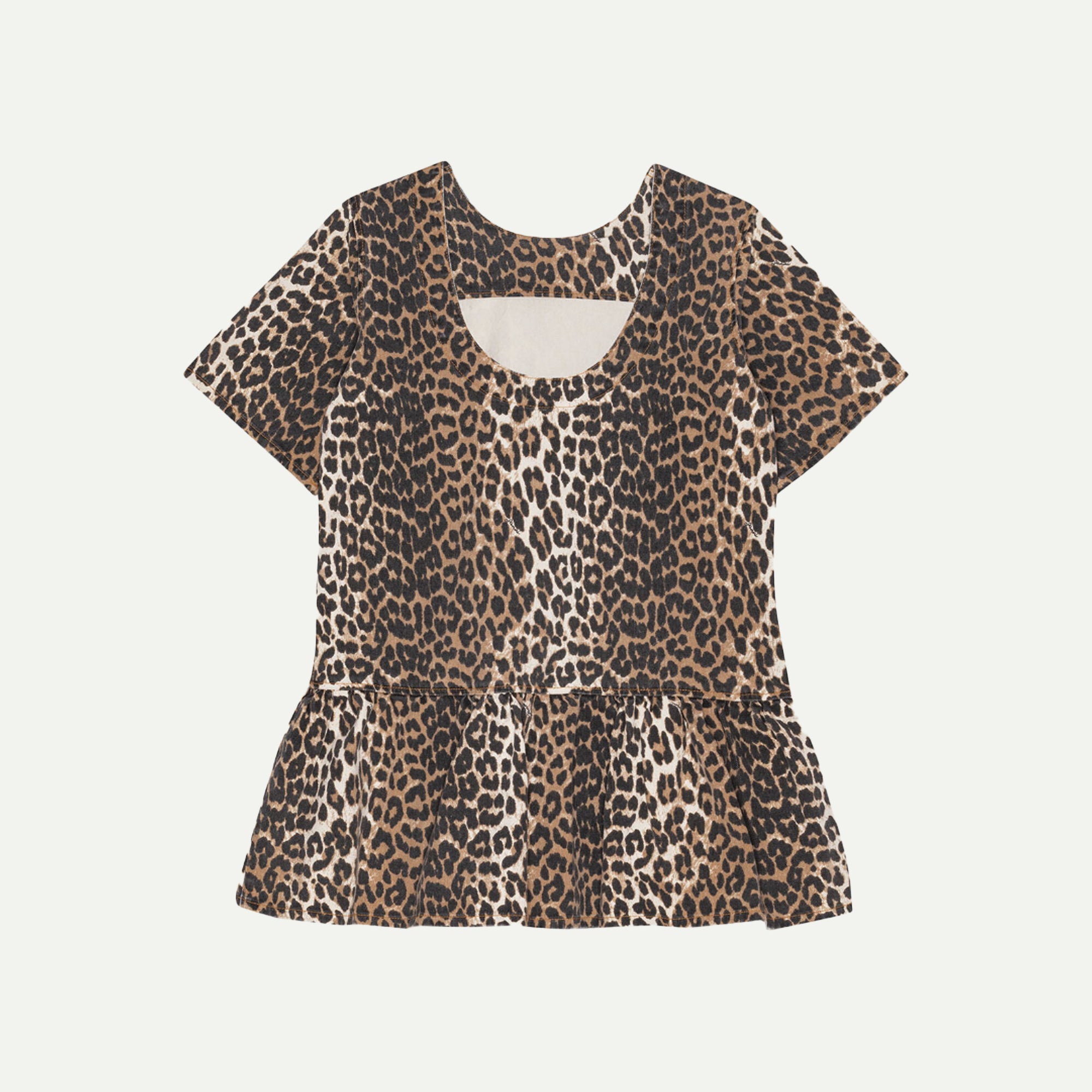 GANNI Leopard Print Denim Open-back Mini Dress