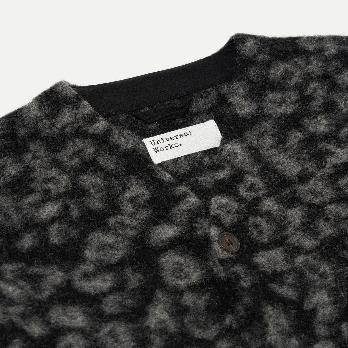 Universal Works Black/Charcoal Leopard Wool Fleece Cardigan