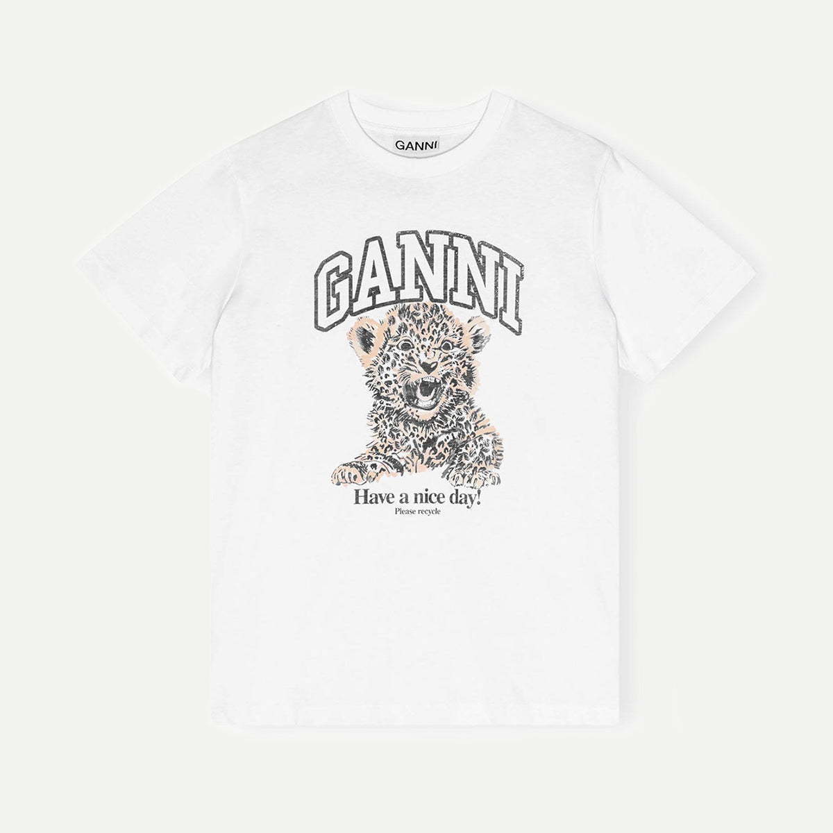 GANNI White Leopard Basic Jersey Relaxed T-Shirt