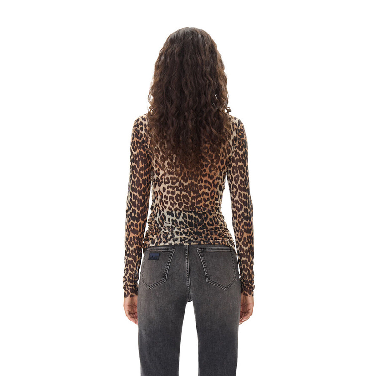 GANNI Leopard Print Mesh Longsleeve Rollneck