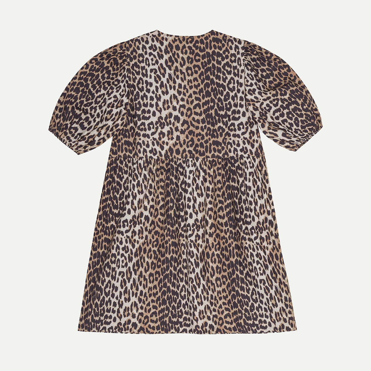 GANNI Leopard Print Poplin Tie String Mini Dress