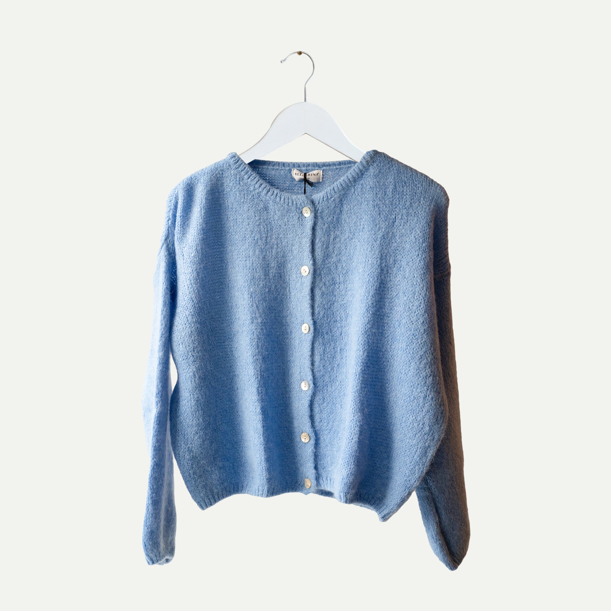 Cornflower Cropped Long Sleeve Mohair Cardigan