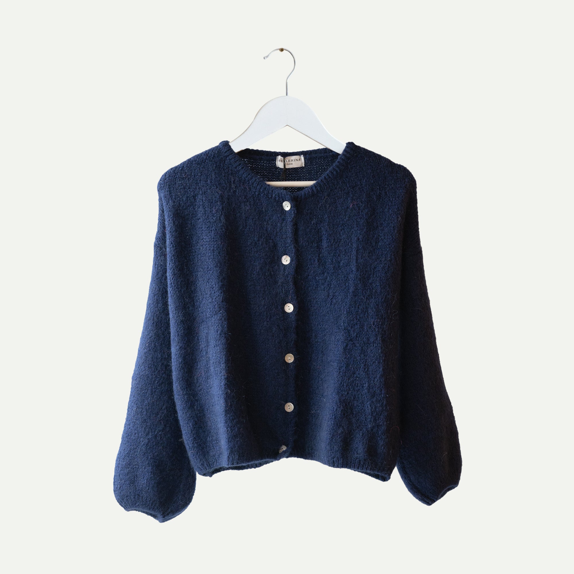 Navy Cropped Long Sleeve Mohair Cardigan