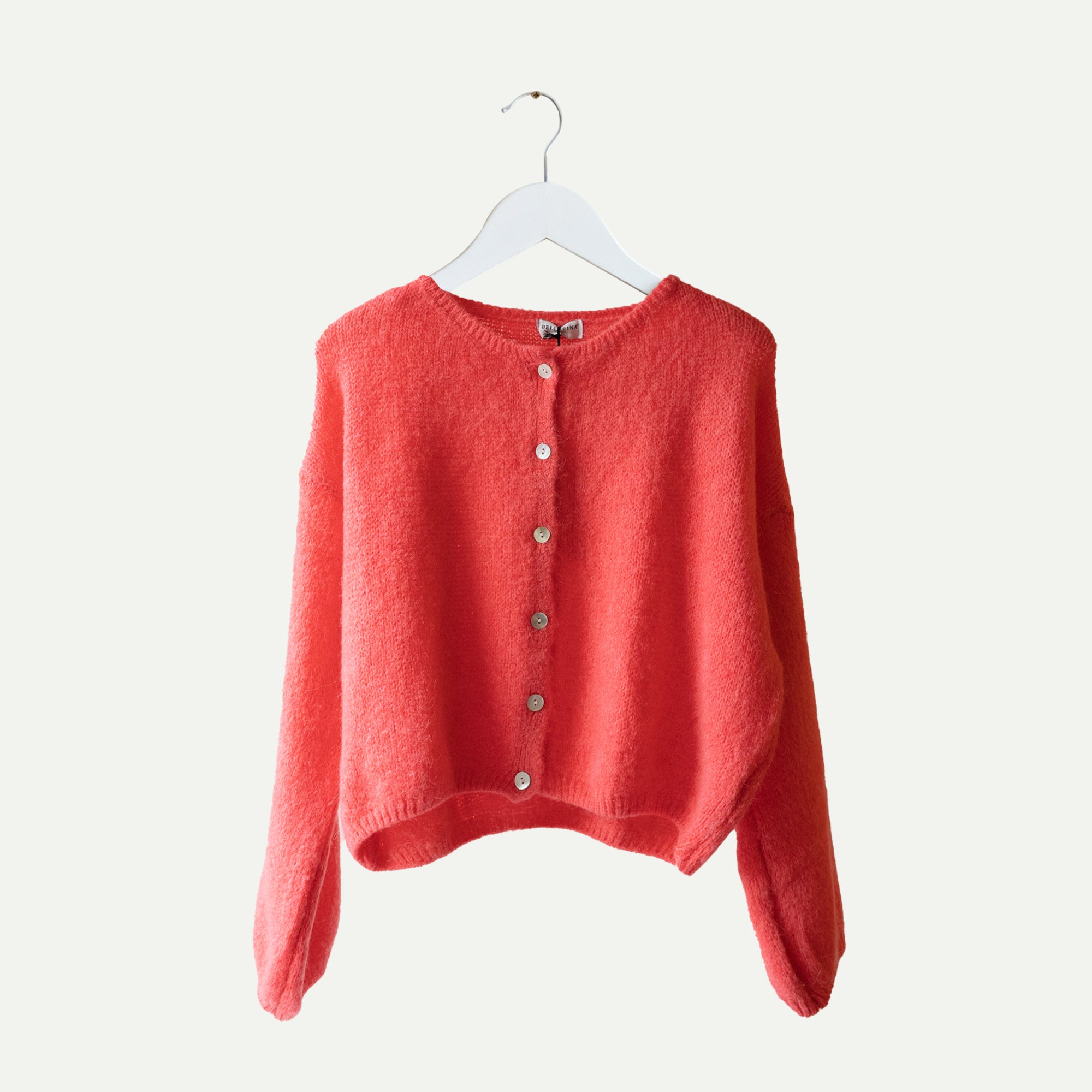 Coral Cropped Long Sleeve Mohair Cardigan