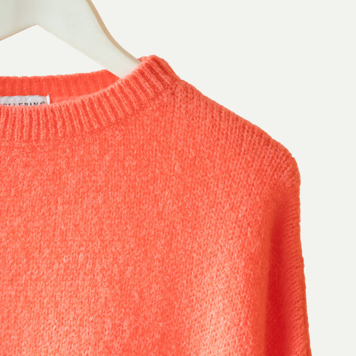 Bright Coral Long Sleeve Cropped Mohair Jumper