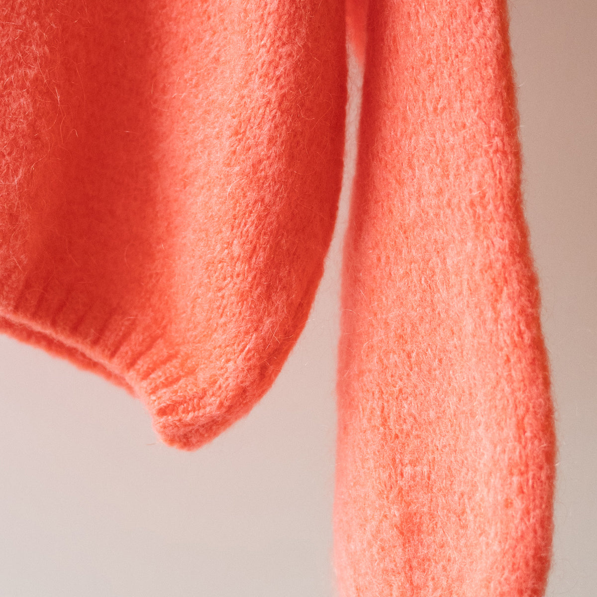 Bright Coral Long Sleeve Cropped Mohair Jumper