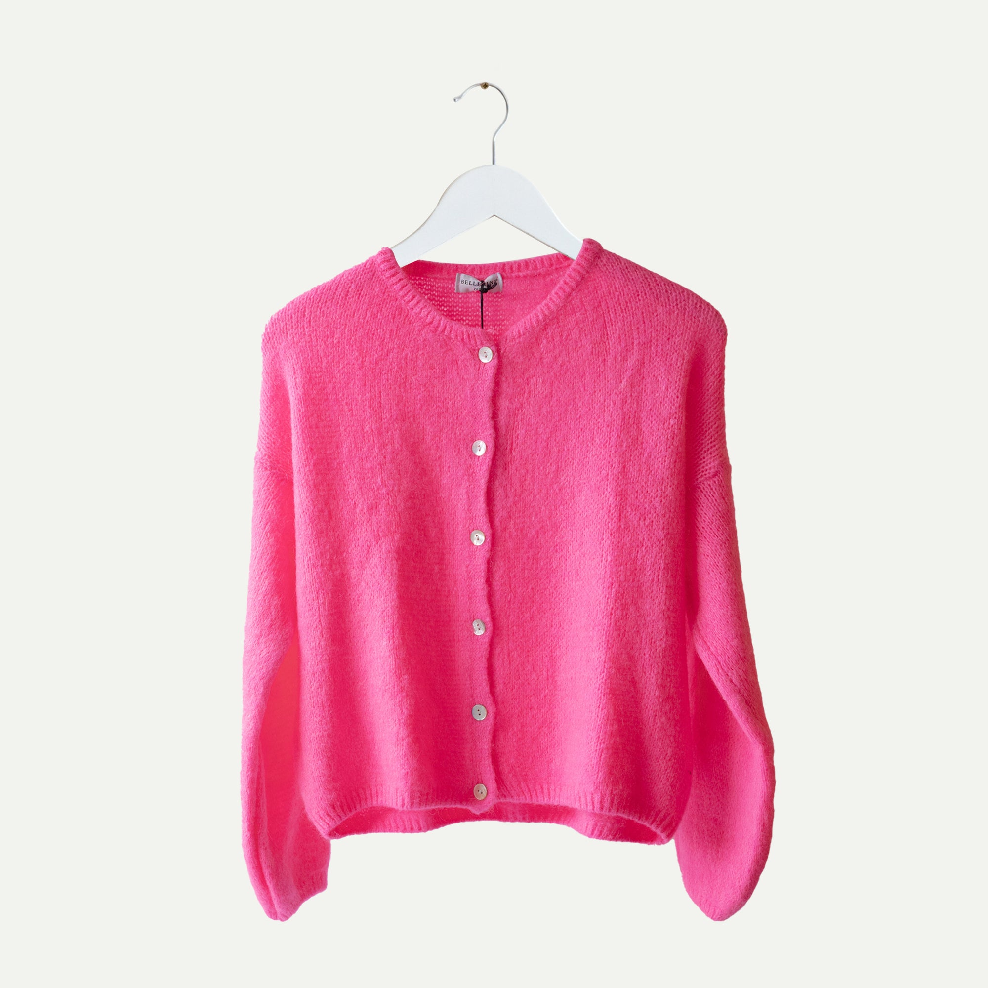 Fluro Pink Cropped Long Sleeve Mohair Cardigan