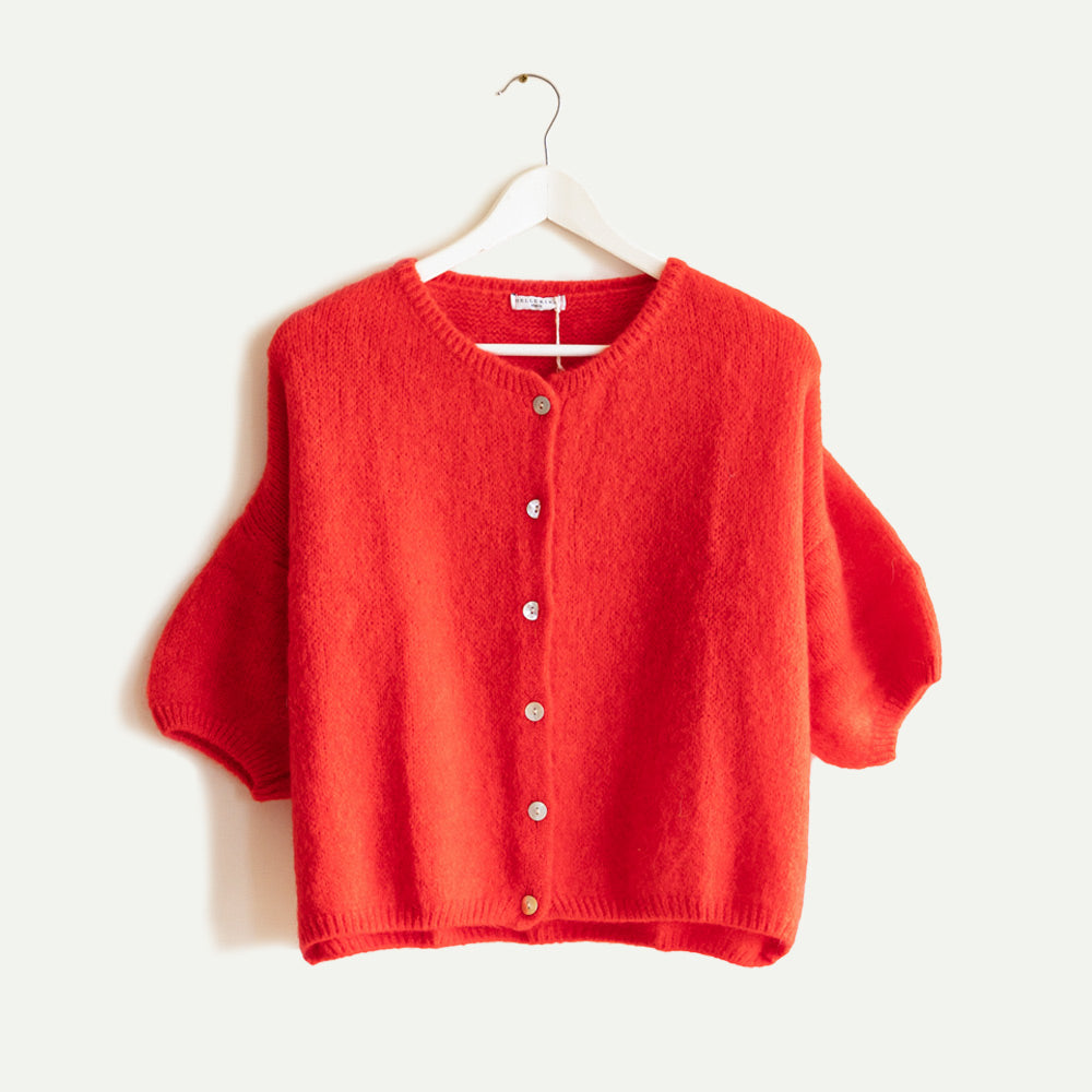 Red Cropped Mohair Cardigan