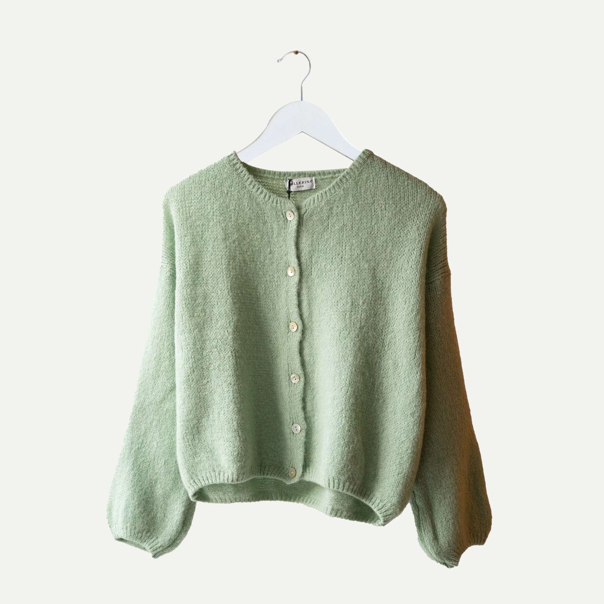 Sage Cropped Long Sleeve Mohair Cardigan