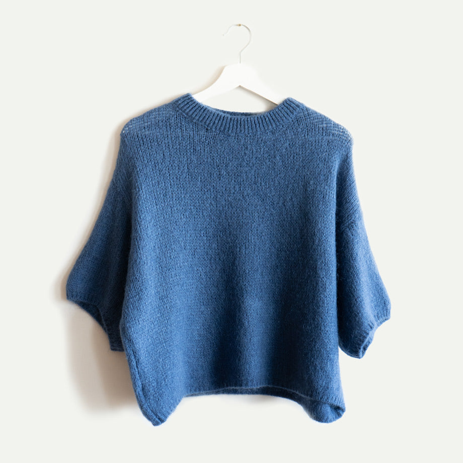 Washed Blue Cropped Mohair Jumper