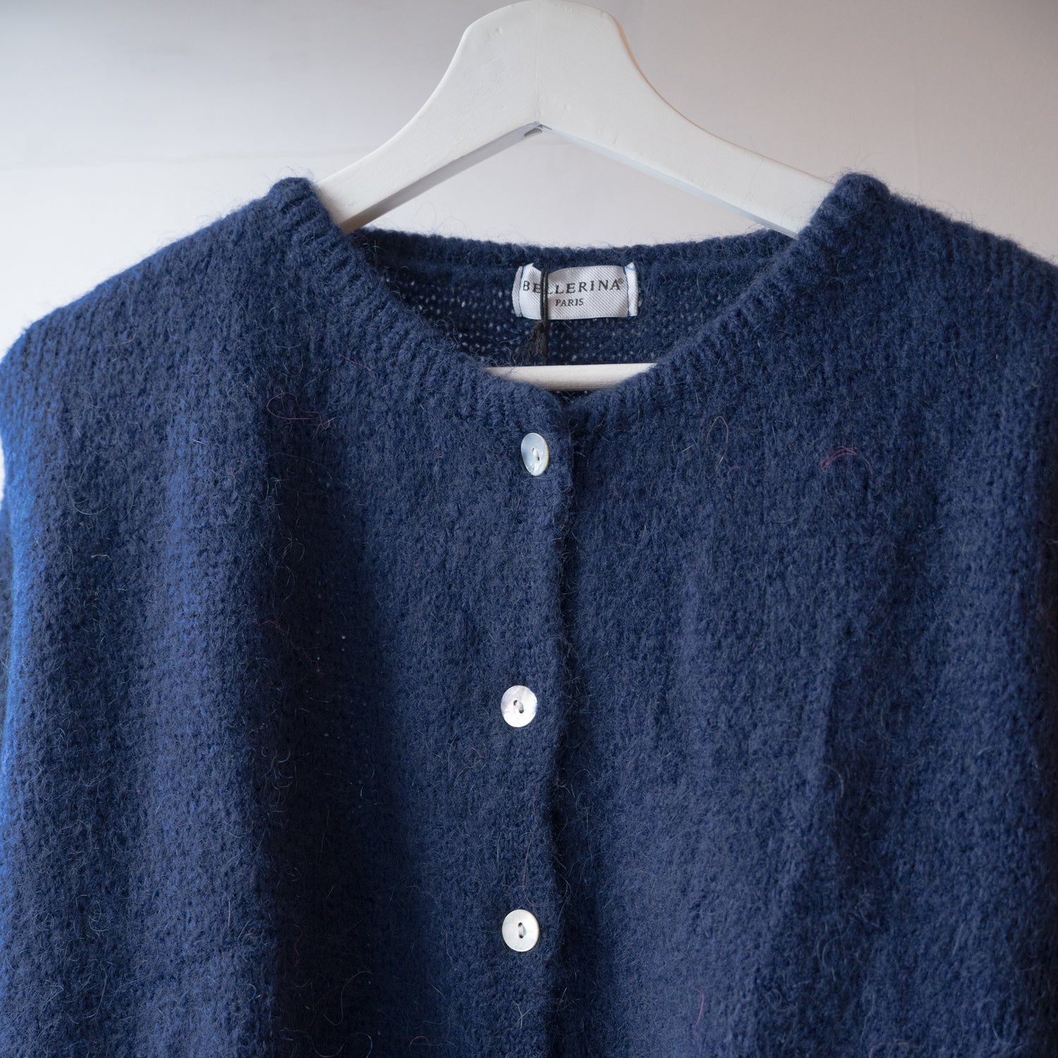 Navy Cropped Long Sleeve Mohair Cardigan