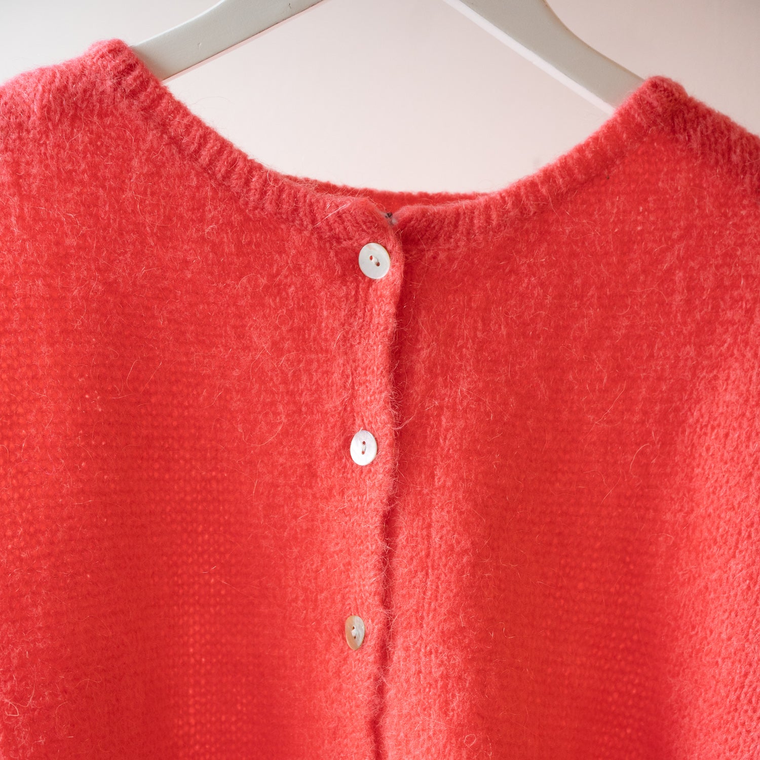 Coral Cropped Long Sleeve Mohair Cardigan