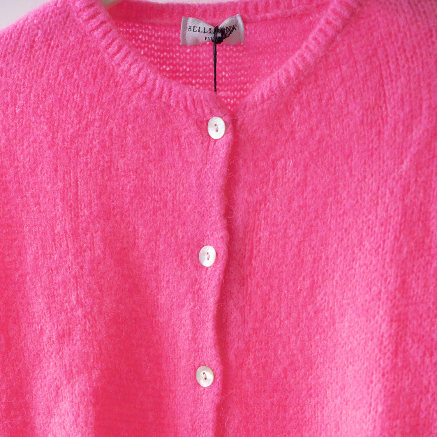 Fluro Pink Cropped Long Sleeve Mohair Cardigan