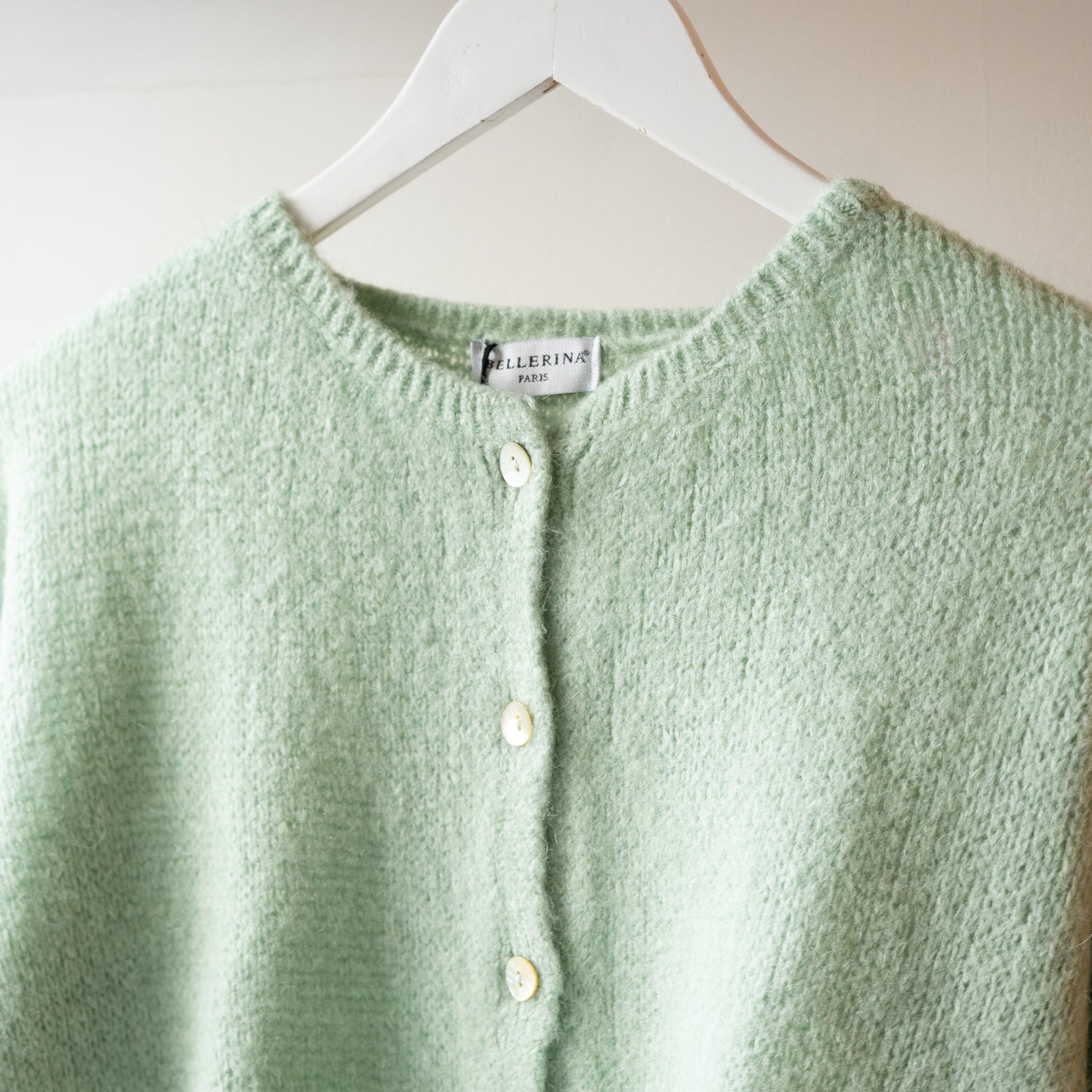 Sage Cropped Long Sleeve Mohair Cardigan