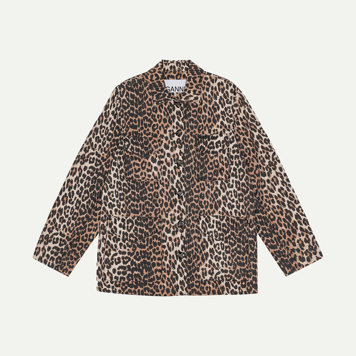 GANNI Leopard Print Washed Cotton Canvas Jacket