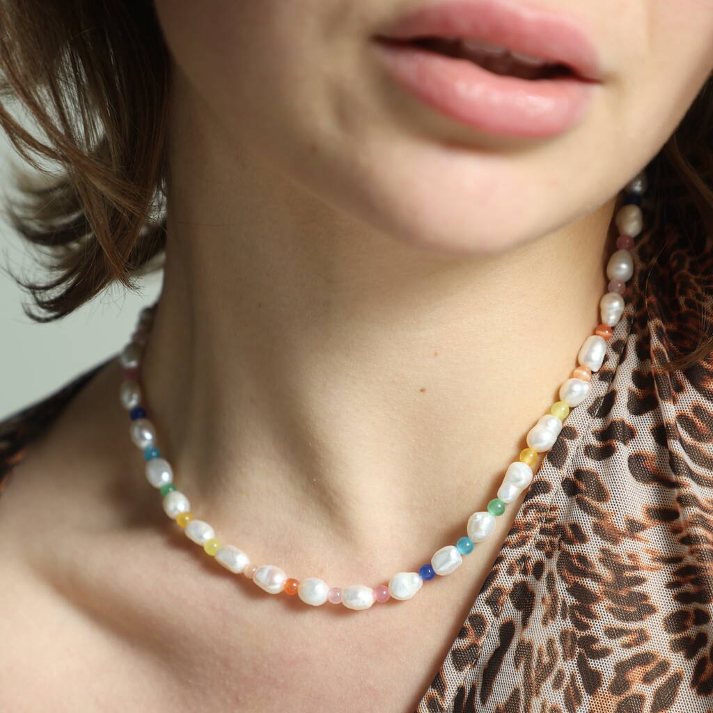 Peachy & Wild Rainbow Moonstone Good Time Pearls Necklace