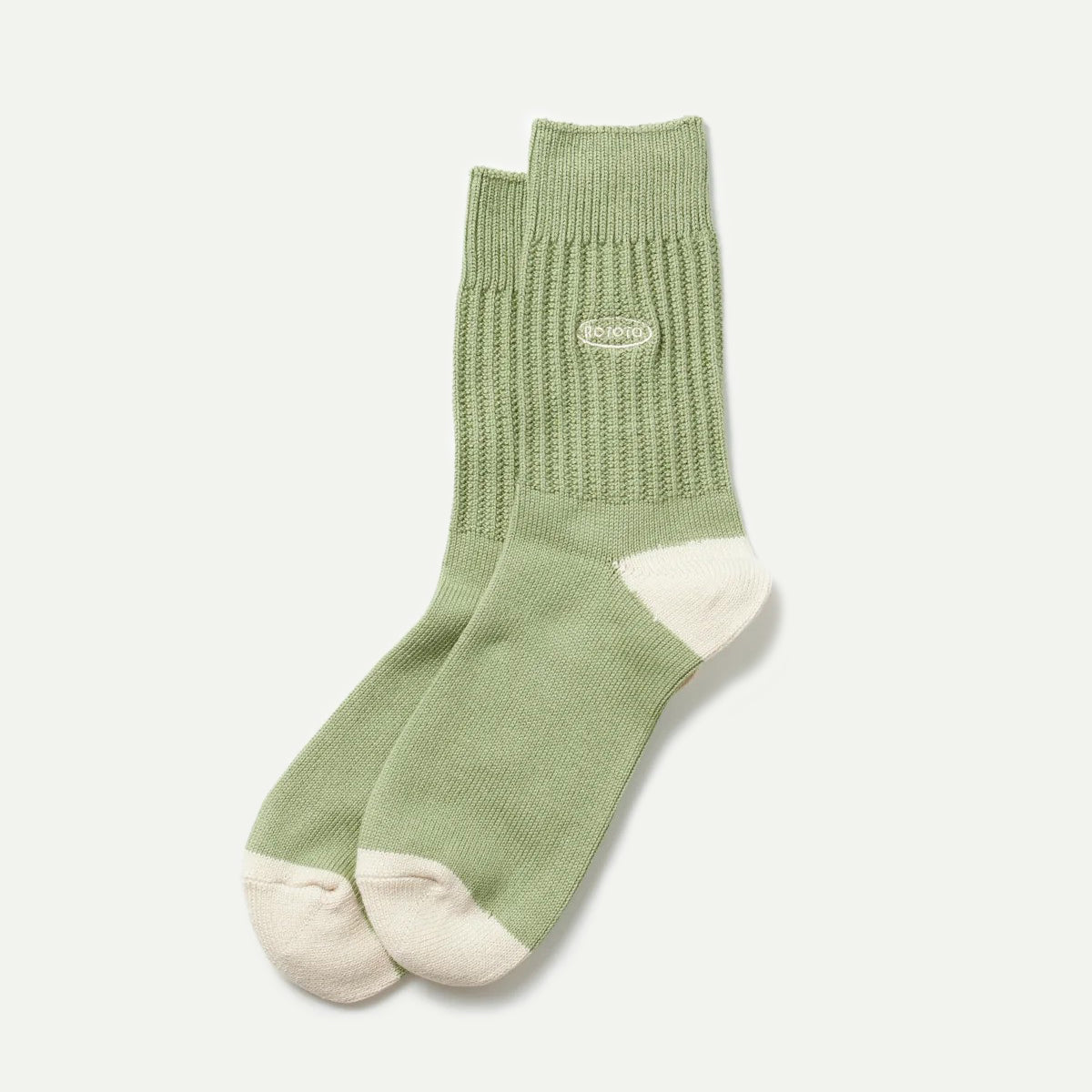 Rototo Sage Green Ribbed Crew Sock