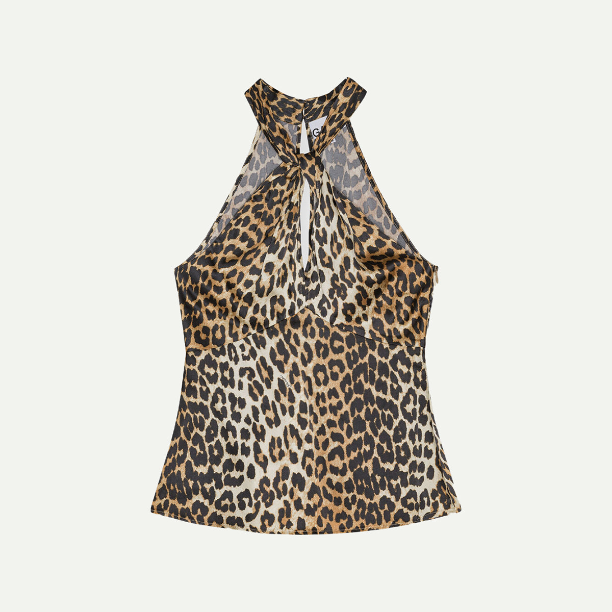 GANNI Leopard Print Satin Top