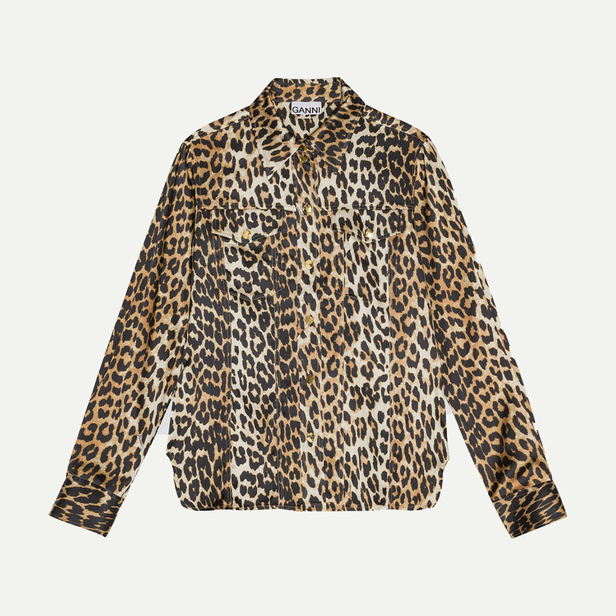 GANNI Leopard Print Satin Shirt