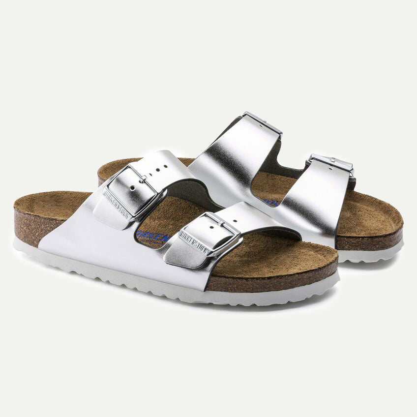 Birkenstock Metallic Silver Leather Arizona Sandals