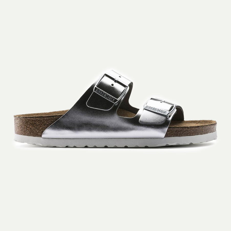 Birkenstock Metallic Silver Leather Arizona Sandals
