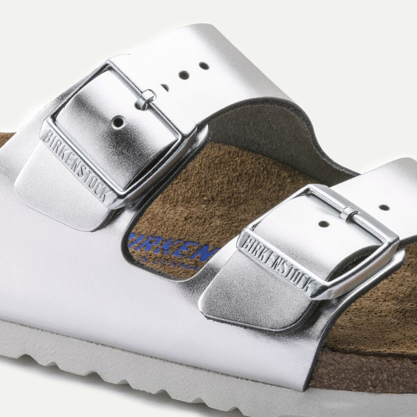 Birkenstock Metallic Silver Leather Arizona Sandals