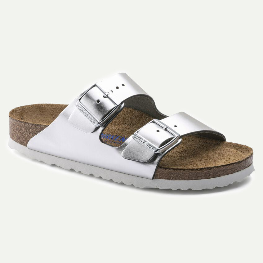 Birkenstock Metallic Silver Leather Arizona Sandals