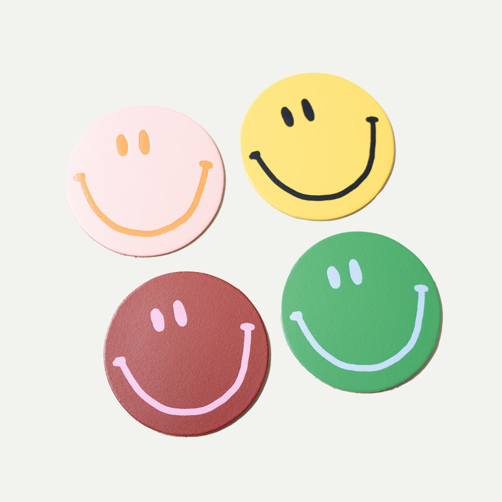 Ark Set of 4 Happy Face Smilie Leather Coasters