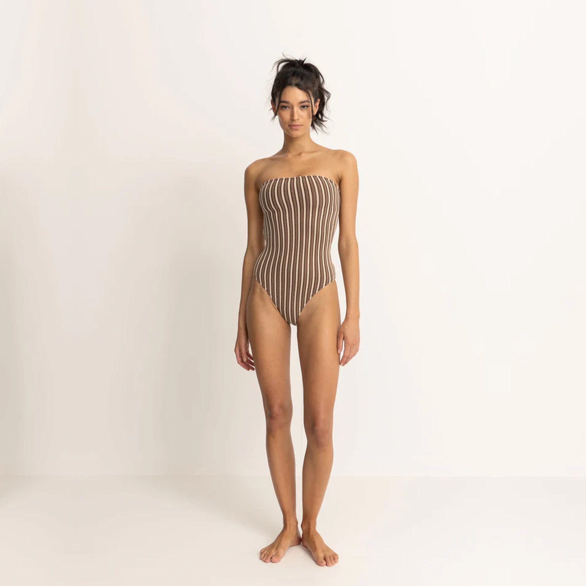 Rhythm Cocoa Terry Sands Stripe Strapless One Piece