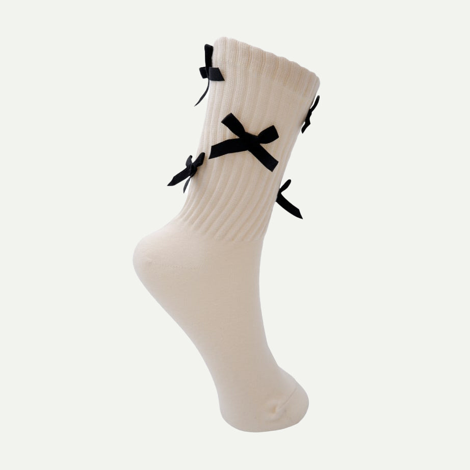 Black Colour Off White Bow Socks