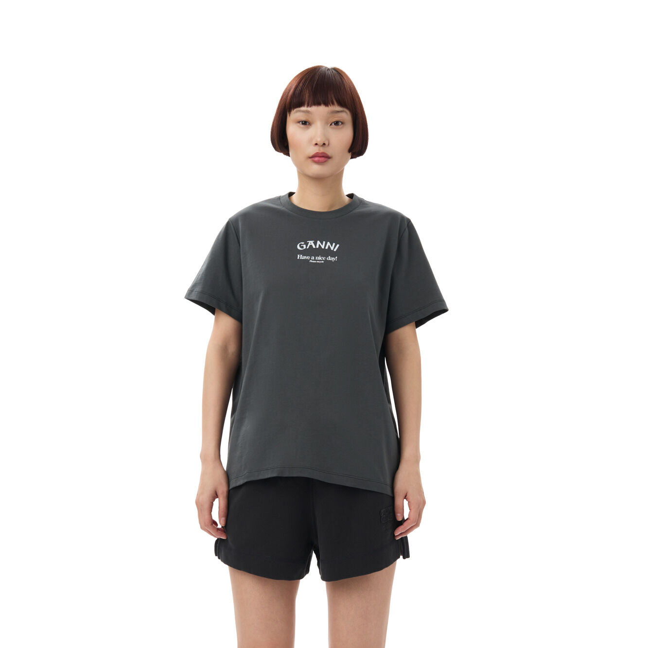 GANNI Volcanic Ash Basic Jersey Relaxed T-Shirt