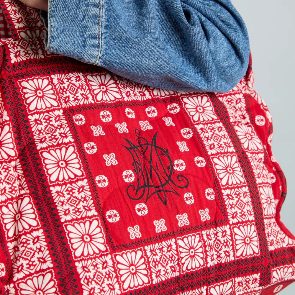 Damson Madder Red Bandana Print Quilted Tote Bag