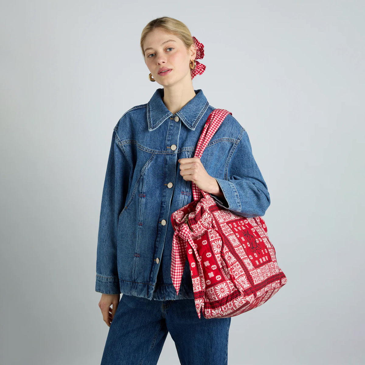 Damson Madder Red Bandana Print Quilted Tote Bag