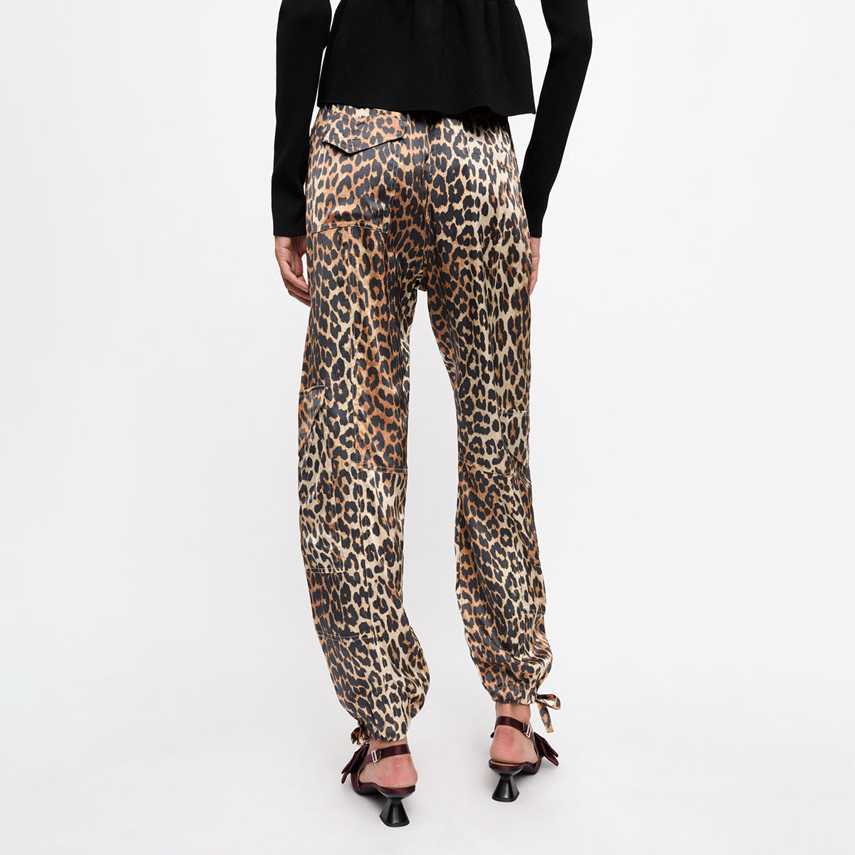 GANNI Leopard Print Satin Trousers