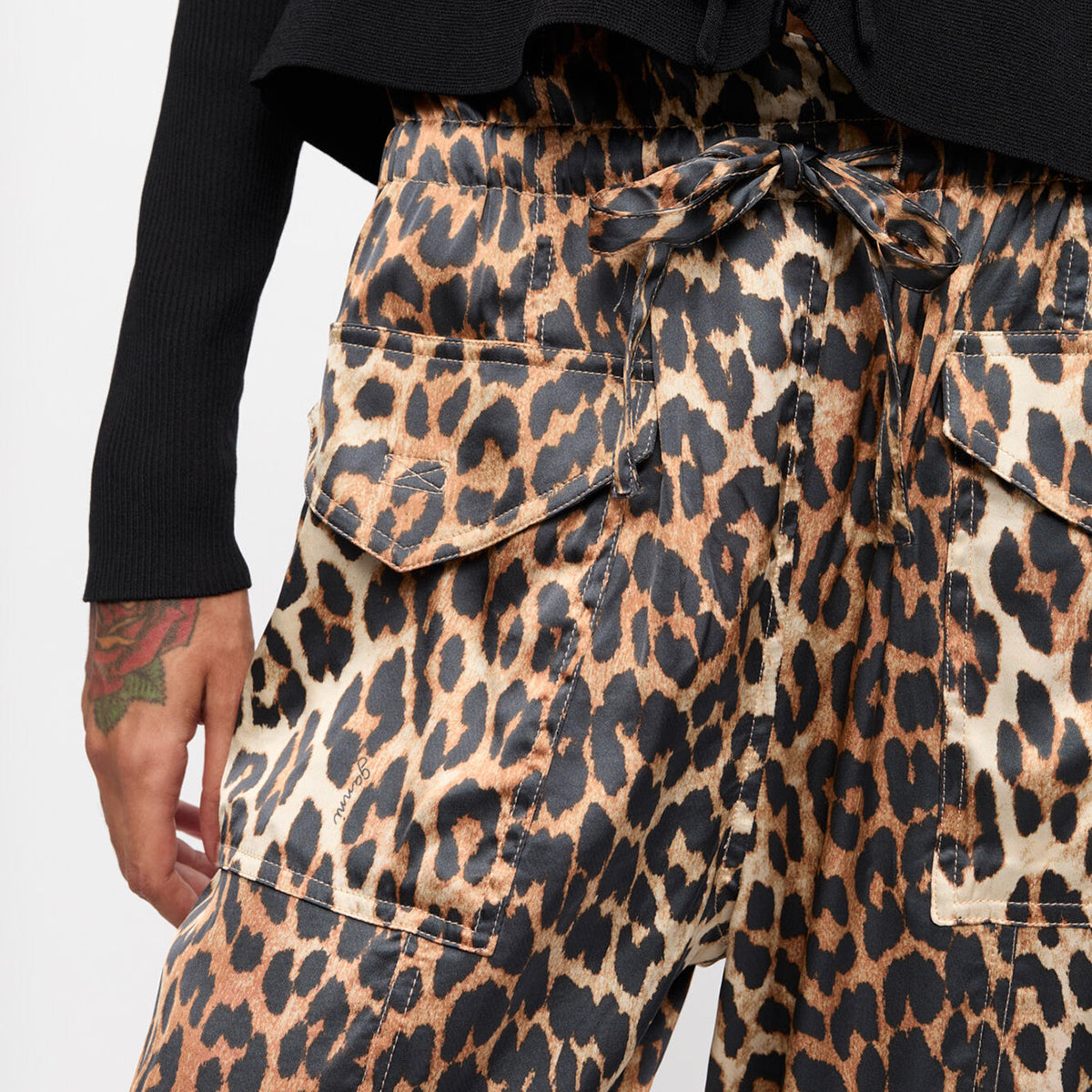 GANNI Leopard Print Satin Trousers