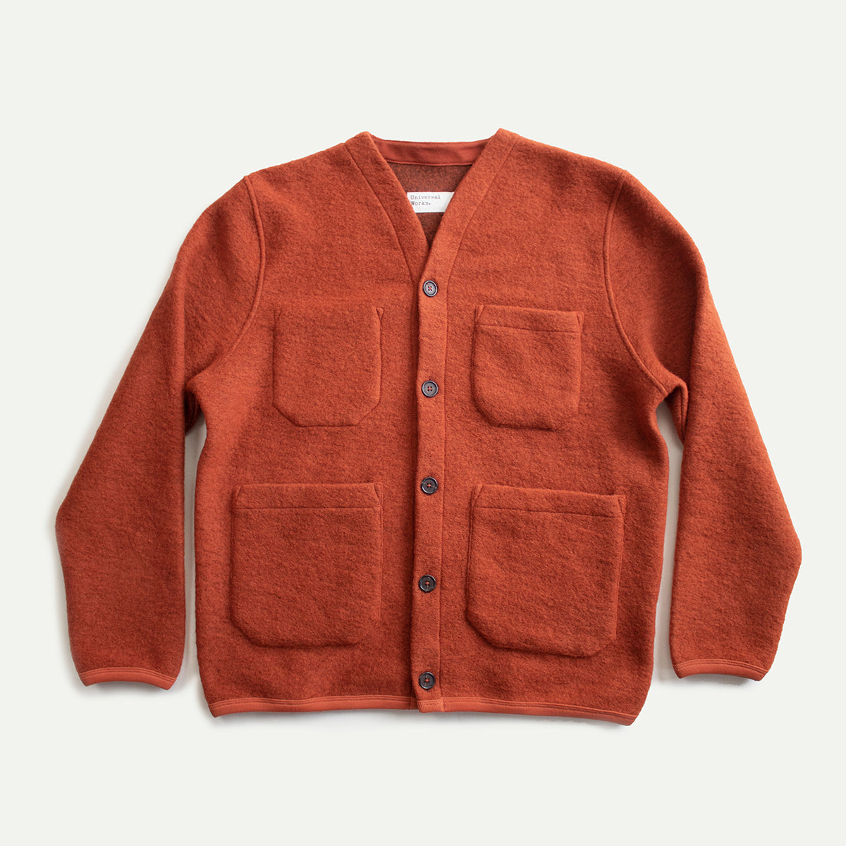 Universal Works Orange Wool Fleece Cardigan