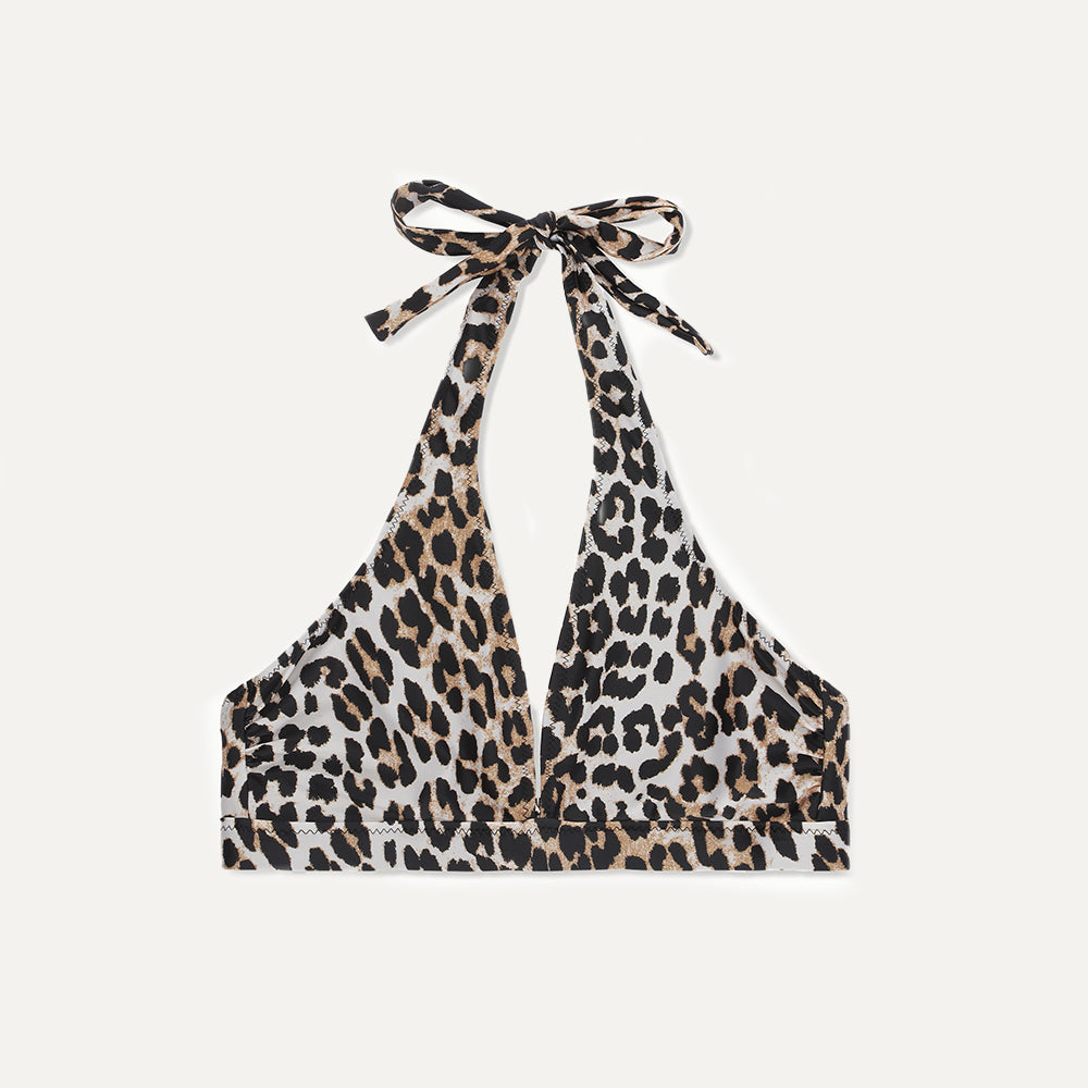 GANNI Recycled Leopard Print Halterneck Bikini Top
