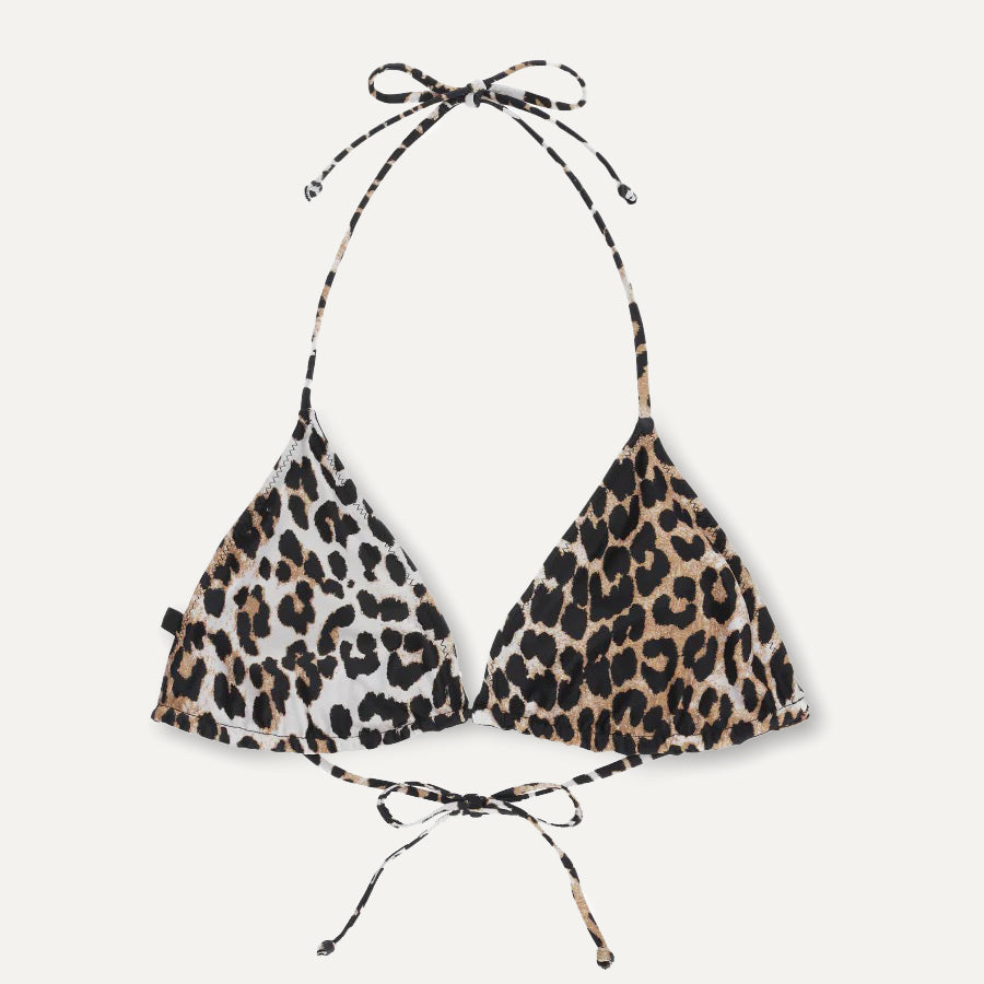 GANNI Leopard Print String Bikini Top